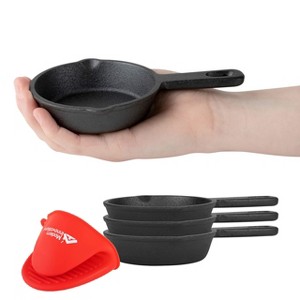 Modern Innovations Mini Black Cast Iron Skillet Set with Silicone Mitt (4 Count) - 1 of 4