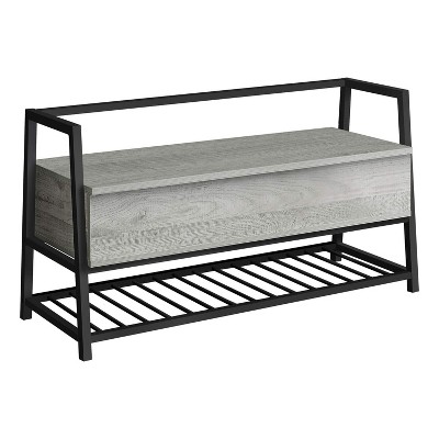 Monarch Specialties Bench Entryway Hallway Storage 42Inch Rectangular Metal Laminate Grey Black Contemporary Modern