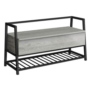 Monarch Specialties Bench Entryway Hallway Storage 42Inch Rectangular Metal Laminate Grey Black Contemporary Modern - 1 of 4