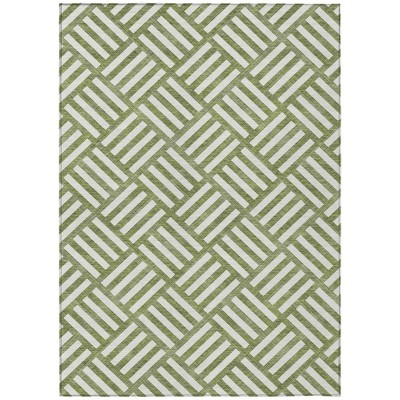 Olive Green And Ivory Geometric Washable Indoor Outdoor Area Rug