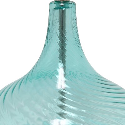 Light Blue Glass Gourd Table Lamp with White Fabric Shade