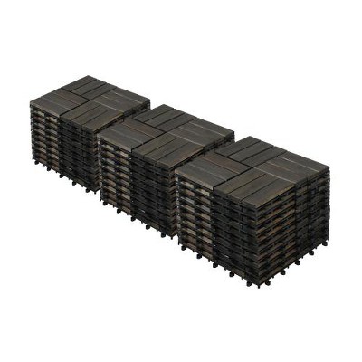 Hrinhom 30-Piece Patio Acacia Wood Deck Tiles, Outdoor 12" x 12" Interlocking Flooring