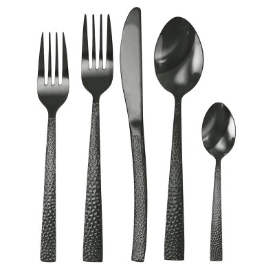 MegaChef La Vague 20 Piece Flatware Utensil Set, Stainless Steel Silverware Metal Service for 4 in Matte Black