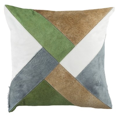 Clovis Cowhide Pillow - Beige/White/Grey/Olive Green - 20"X20" - Safavieh