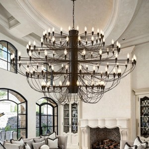 Baoure Black Farmhouse Candle Chandelier Round Rustic Modern Light Fixture High Ceiling Chandeliers 125 Light 78in for Living Room Dining Room Foyer - 1 of 4
