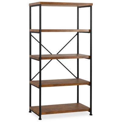 Best Choice Products 5-Tier Rustic Industrial Bookshelf Display Decor Accent w/ Metal Frame, Wood Shelves - Brown