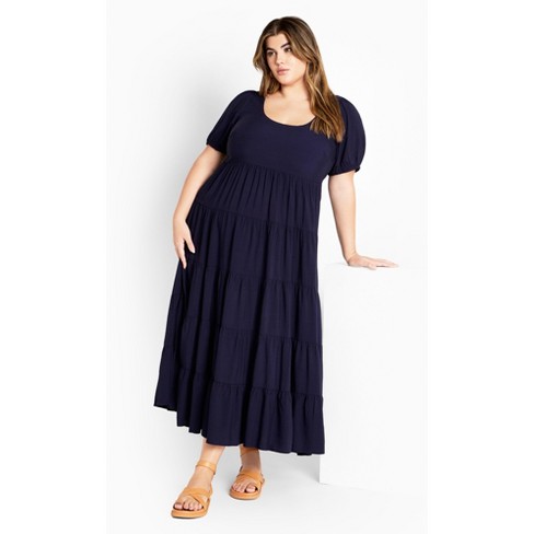 Women's Plus Size Mila Plain Dress - navy | CITY CHIC - image 1 of 4