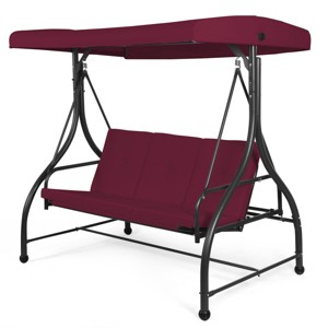 Costway Converting Outdoor Swing Canopy Hammock 3 Seats Patio Deck Furniture Wine Red - 1 of 4