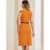 INSPIRE CHIC Women's Elegant Business Round Neck Belted Cap Sleeve Work Sheath Dresses - 3 of 4
