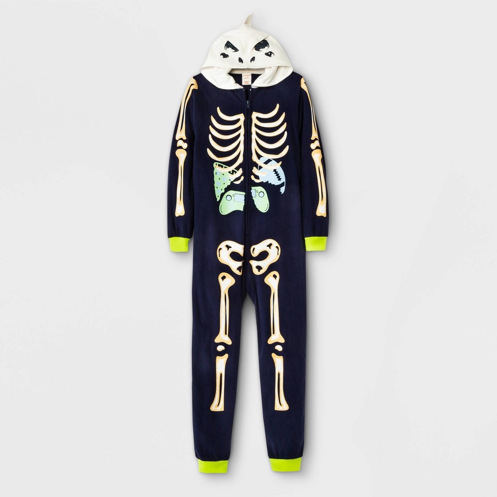 Size medium 8/10 Boys' Dino Skeleton Pajama Jumpsuit - Cat & Jack Navy Blue