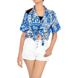 LA LEELA Women's Button Down Blouses Summer Beach Party Short Sleeve Colorful Blouses Button Up Dress Shirts Hawaiian Dresses for Women - 1 of 4