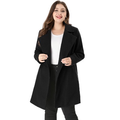 Agnes Orinda Women's Plus Size Turn Down Collar Double Breasted Long Overcoat