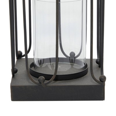 Elegant Matte Black Tin and Glass Hanging Candle Lanterns, Set of 2