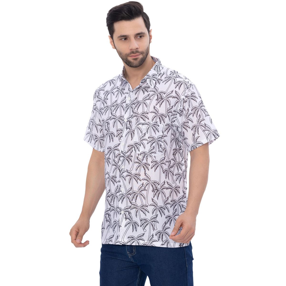 HAPPY BAY Men's Hawaiian Shirts Short Sleeve Button Down Shirt Mens Casual Shirts Linen Effect Tropical Beach Summer Party Shirts XXL Black,Tree - thumbnail 5