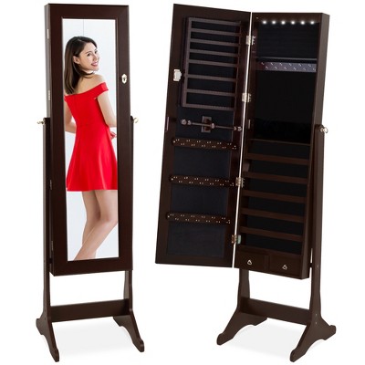 Best Choice Products 6-Tier Standing Mirror Lockable Storage Organizer Cabinet Armoire w/ LED Lights