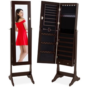 Best Choice Products 6-Tier Standing Mirror Lockable Storage Organizer Cabinet Armoire w/ LED Lights - 1 of 4