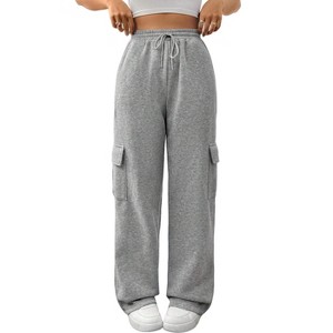 Clearlove Cargo Sweatpants for Women Drawstring Elastic Waist Wide Leg Pants  Straight Leg Pants Joggers with Pockets - 1 of 4