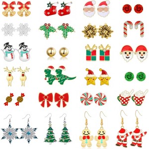 Christmas Jewelry Set for Women & Teens: 20/24 Pairs Holiday Stud Earrings. - 1 of 4