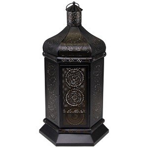 Northlight Moroccan Style Pillar Candle Table Lantern - 21.5" - Black and Gold - 1 of 4