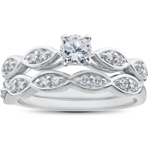 Pompeii3 3/4ct Vintage Diamond Engagement Ring Matching Wedding Band Set Antique SZ7 - Size 7 - 1 of 4