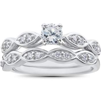 Pompeii3 3/4ct Vintage Diamond Engagement Ring Matching Wedding Band Set Antique SZ7 - Size 7