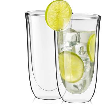 Elle Decor Double Wall Insulated Glass Tumbler, 14oz Highball Glass Cups  for Lemonade, Iced Tea, Tropical Drink, Cocktail, Iced Coffee, Set of 2