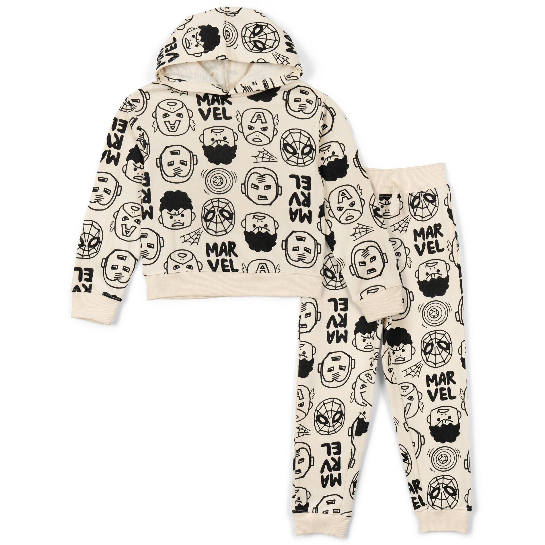 Marvel Avengers Toddler Boys Fleece Drop Shoulder Pullover Hoodie and Jogger Pants Outfit Set Ivory 3T