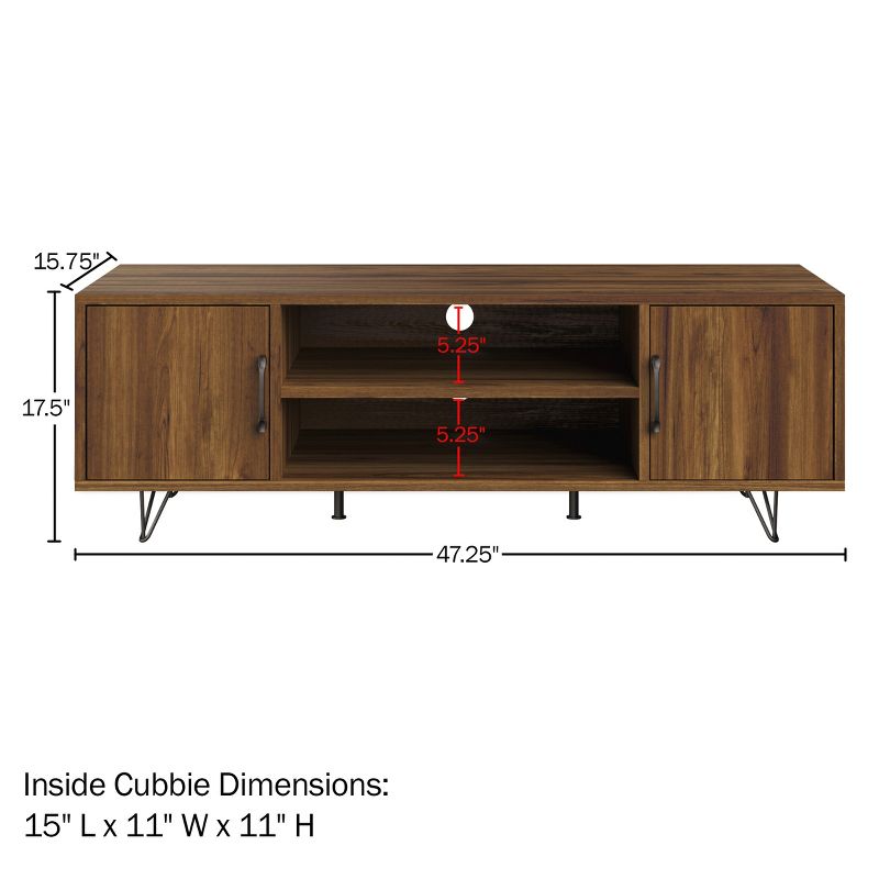 Lavish Home 50-inch TV Stand with 2 Doors, Media Shelves, Cord Management, and Hairpin Legs,  Dark Walnut, 3 of 9