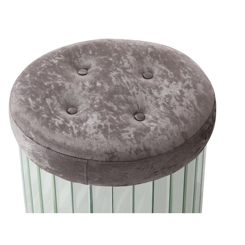 Passion Furniture Decor Brownish Gray Round Velvet Upholstered Ottoman, 4 of 8