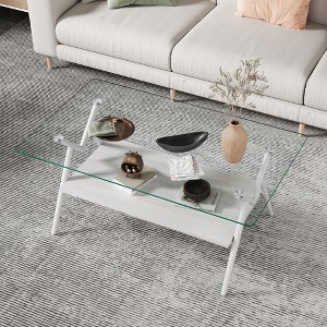 NicBex Modern Trapezoid Coffee Table with Tempered Glass Top & Metal Legs,2-Tier Wood Center Table for Living Room,Living Room Furniture - 1 of 4