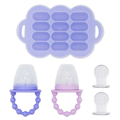 WeeSprout Silicone Baby Food Feeders + Freezer Tray for Batch Prep, Double as Teething Toys, 2-Pack