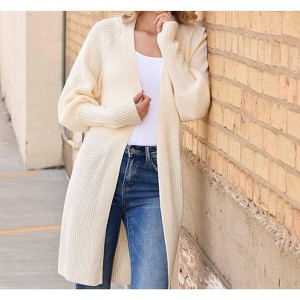 Women's Solid Color Open Front Cardigan With Tie - Shewin Inc. - 1 of 4