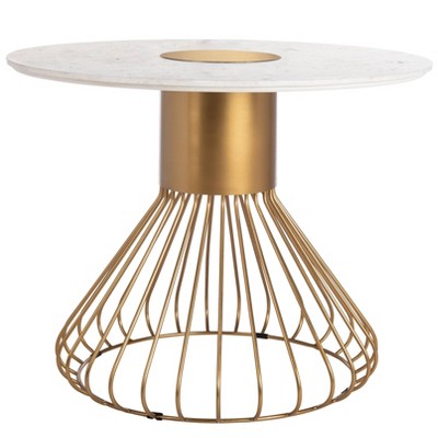 40" Gwen Pedestal Marble Dining Table White/Gold - Safavieh