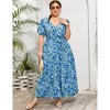 BLUEMING Summer Maxi Dress for Plus Size Women Tie Wasit Surplice Dress Flutter Sleeve A-Line Dress - 3 of 4