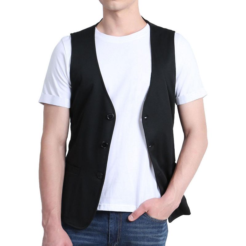 Lars Amadeus Men's V Neck Sleeveless Pockets Button-Up Casual Vest, 1 of 7
