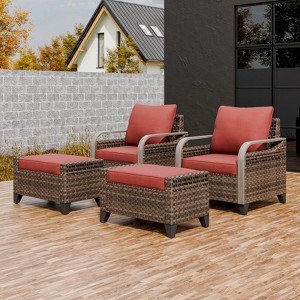EAGLE PEAK Wicker Outdoor Chair, Patio Chair Curved Armrest, 2 Chairs 2 Ottomans, 4 Pieces - 1 of 4