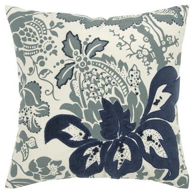 HomeRoots 18" Blue and Ivory Cotton Throw Pillow
