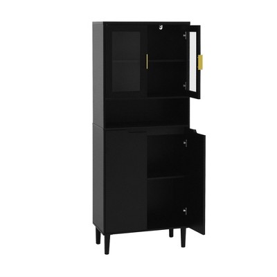 63" Tall Kitchen Pantry Cabinet, Buffet Cupboard Cabinet with Glass Doors, Freestanding Food Pantry Cabinet for Kitchen Living Room and Bathroom
