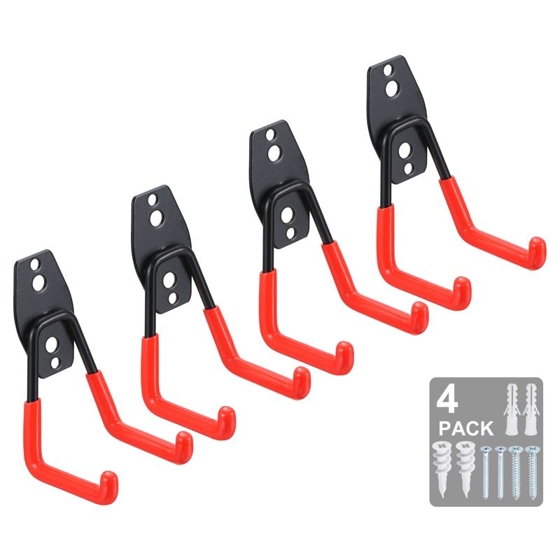 Unique Bargains Garden Garage Small Wall Mount Hooks Black Red 4 Pcs, 1 of 4