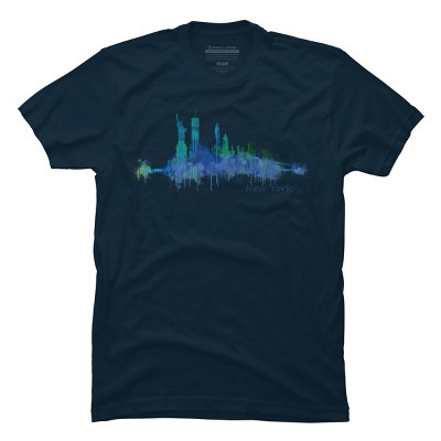 Men's Design By Humans New York City Skyline v05 Cityscape Watercolor By HQPhoto T-Shirt