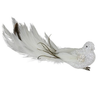 Northlight 8" White Glittered Clip On Bird Christmas Ornament