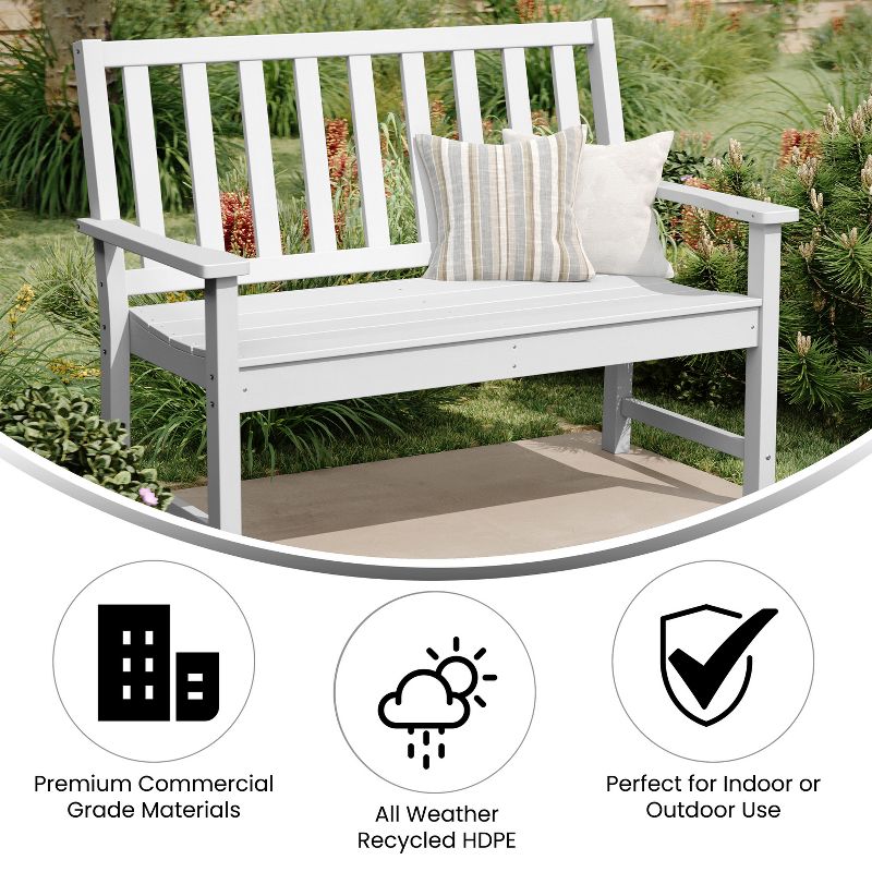 Flash Furniture Ellsworth Commercial Grade All Weather Indoor/Outdoor Recycled HDPE Bench with Contoured Seat, 3 of 10