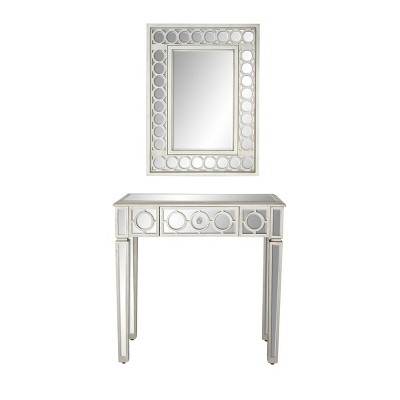 Set of 2 Glam Wood Console Tables Gray - Olivia & May: Matching Mirror, Drawer Storage