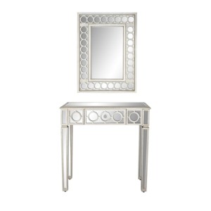 Set of 2 Glam Wood Console Tables Gray - Olivia & May: Matching Mirror, Drawer Storage - 1 of 4