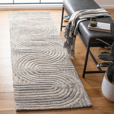 Beige and Gray Wool Handmade Tufted Runner Rug