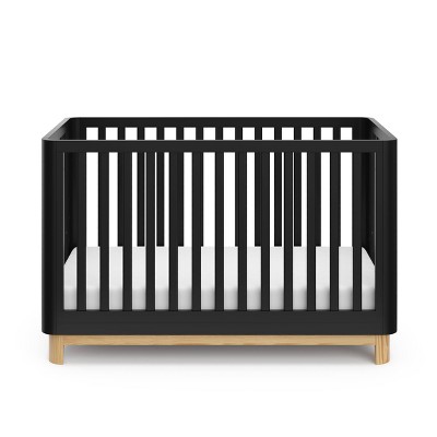 Black and Natural 3-in-1 Convertible Baby Crib with Rounded Posts