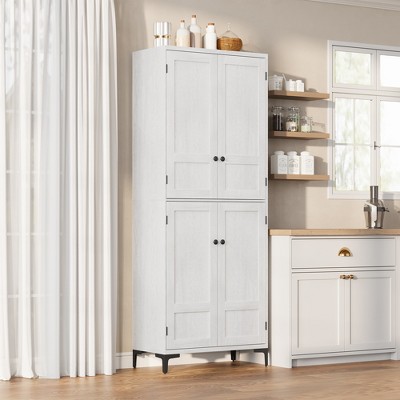 Tall Kitchen Pantry Cabinet, 5 Tier Food Storage Cabinet with 4 Doors and Adjustable Shelves for Kitchen, Dining Room, Bathroom