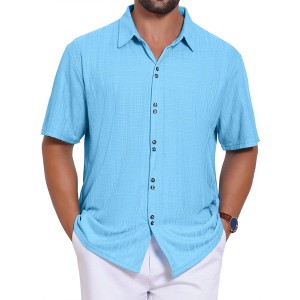 INSPIRE CHIC Men's Texture Short Sleeve Button Down Solid Casual Knitted Shirt - 1 of 4