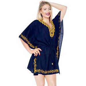 HAPPY BAY women's Vacation Casual Swim Holiday Beachwear Summer Beach Dress Plus Size Swing Bathing Suit Cover Ups 3X-4X Blue Solid - 1 of 4