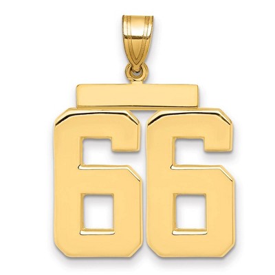 Black Bow Jewelry 14k Yellow Gold, Athletic Collection, Large Polished Number 66 Pendant